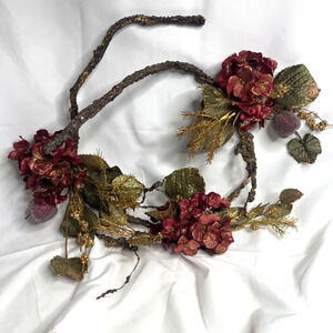 Christmas Garland Wood Floral Gold Foliage 2 Pieces